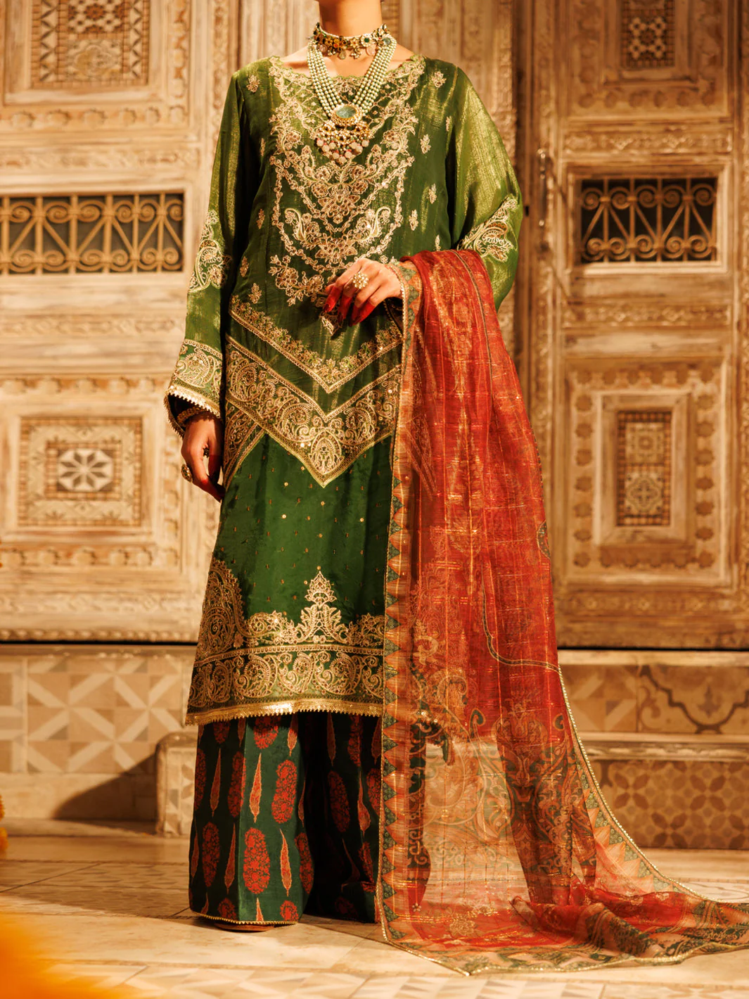MEHNDI GREEN MESURI NET 3PC STITCHED | AL-3PS-LS-550/FB-550A
