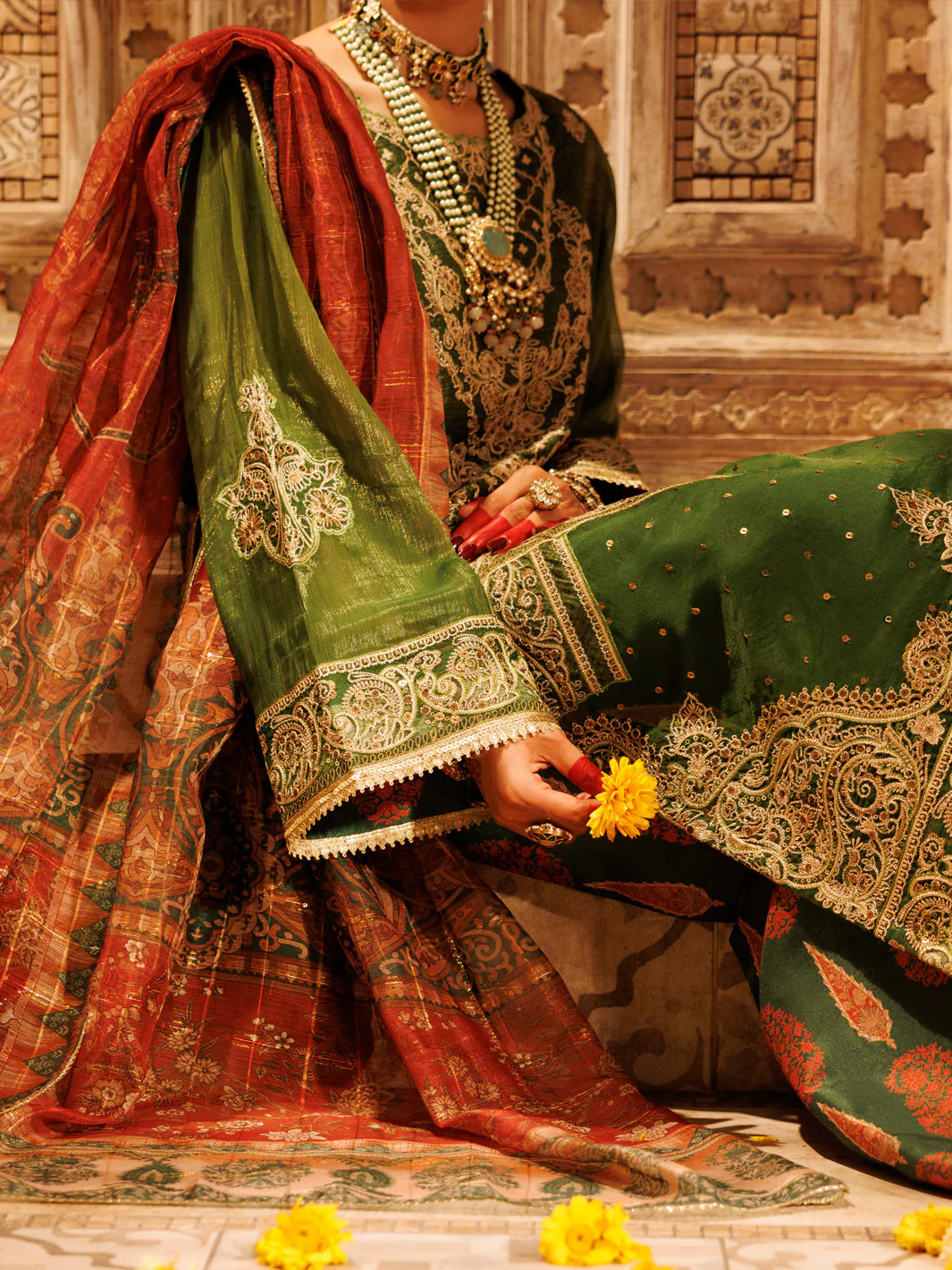 MEHNDI GREEN MESURI NET 3PC STITCHED | AL-3PS-LS-550/FB-550A - Image 4