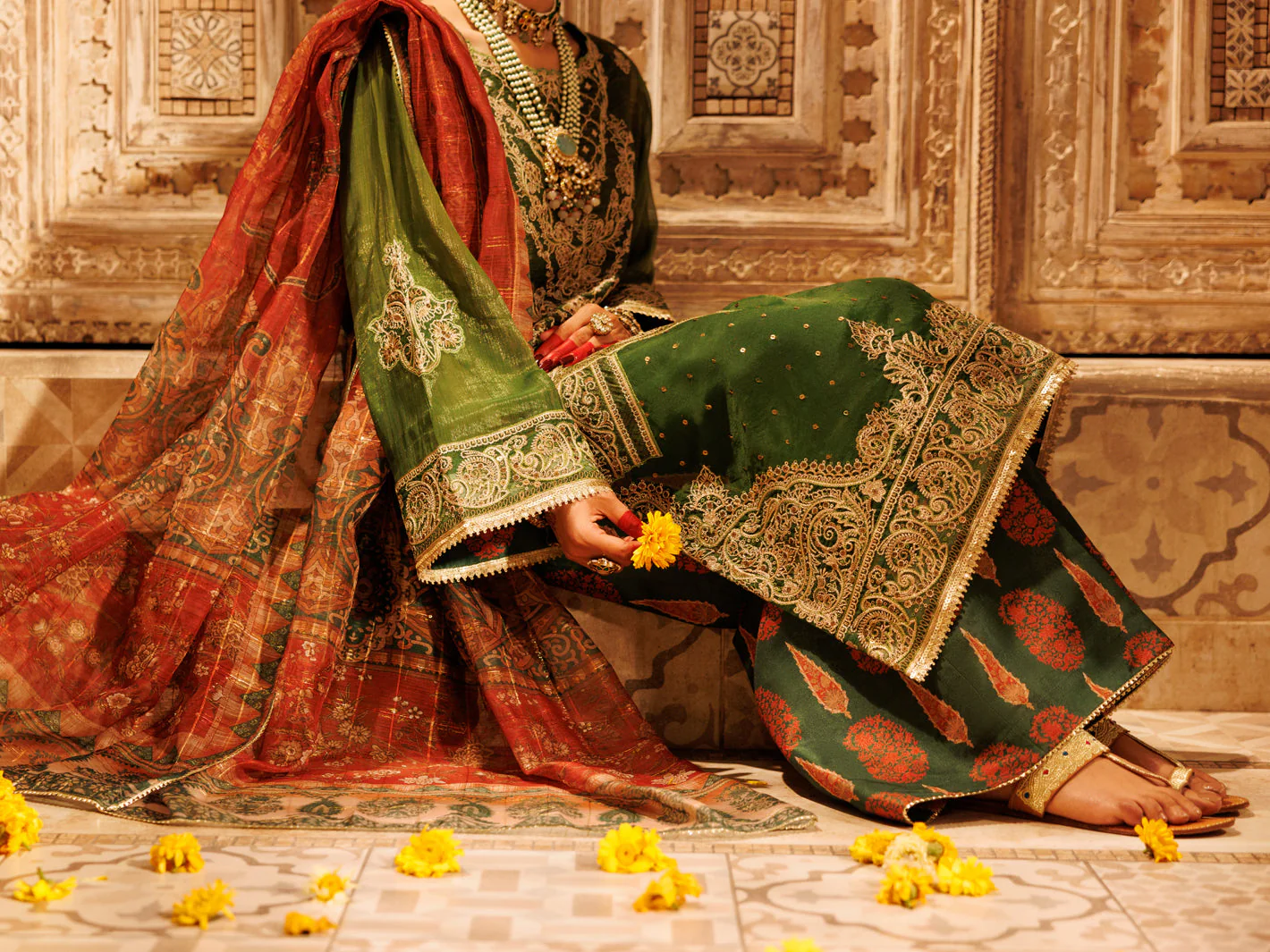 MEHNDI GREEN MESURI NET 3PC STITCHED | AL-3PS-LS-550/FB-550A - Image 5
