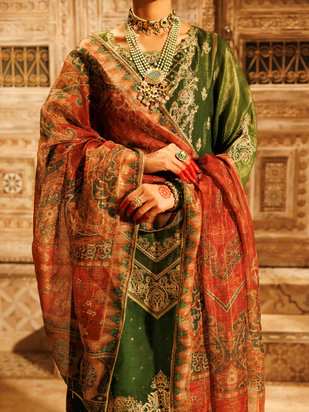 MEHNDI GREEN MESURI NET 3PC STITCHED | AL-3PS-LS-550/FB-550A - Image 6