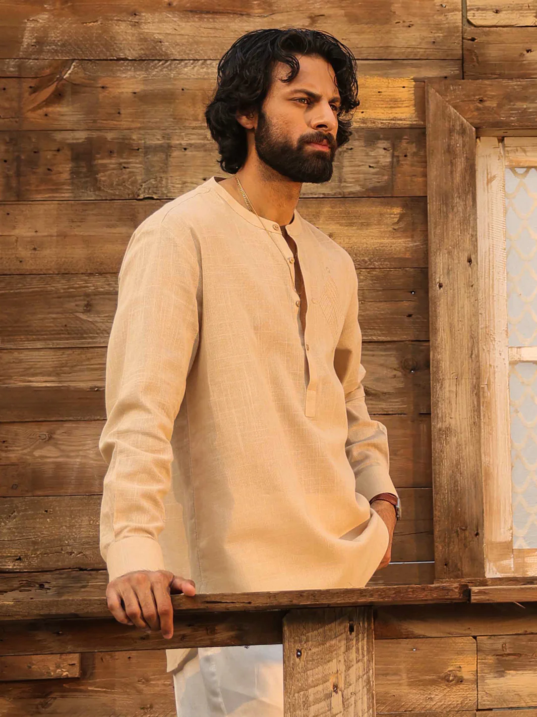 BEIGE COTTON KURTA | AL-K-1291/AM-15036A - Image 2