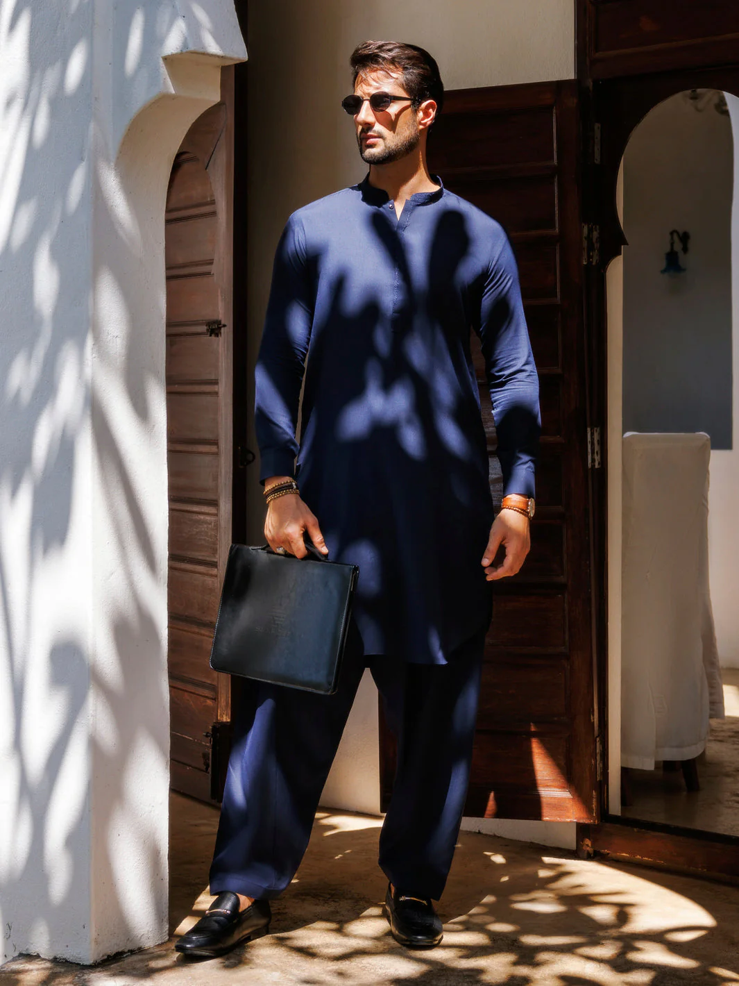 NAVY BLUE BLENDED KAMEEZ SHALWAR | AL-KS-3177/AM-11010F