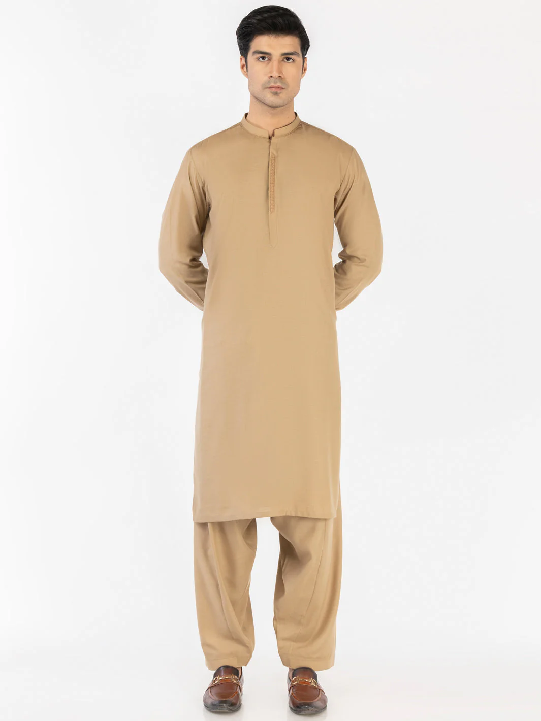 BEIGE BLENDED KAMEEZ SHALWAR | AL-KS-3180/AM-6299C