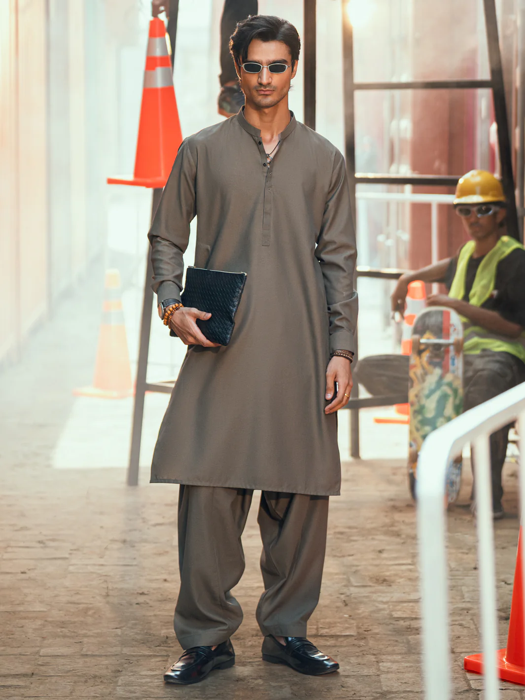 OLIVE GREEN KAMEEZ SHALWAR | AL-KS-3286/AM-6339A - Image 7