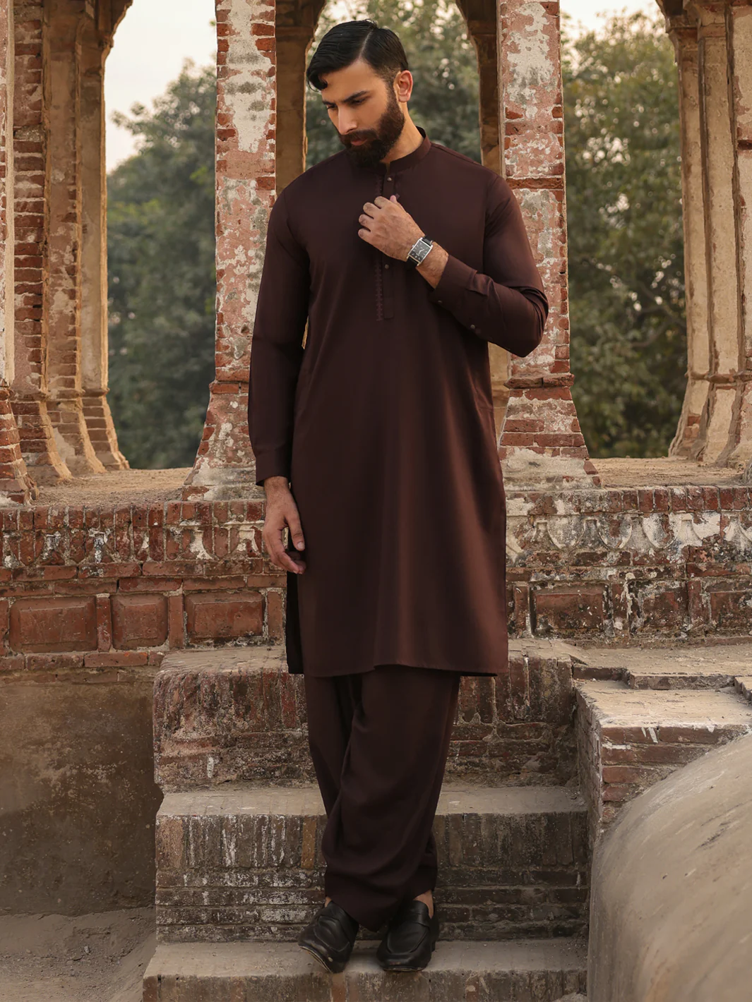 BROWN BLENDED KAMEEZ SHALWAR | AL-KS-3303/AM-6338C