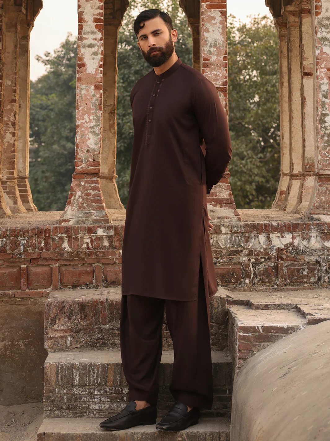 BROWN BLENDED KAMEEZ SHALWAR | AL-KS-3303/AM-6338C - Image 3