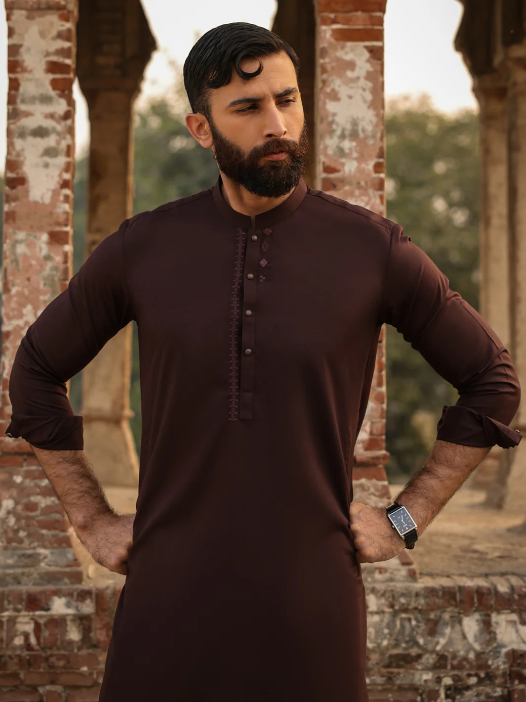 BROWN BLENDED KAMEEZ SHALWAR | AL-KS-3303/AM-6338C - Image 4