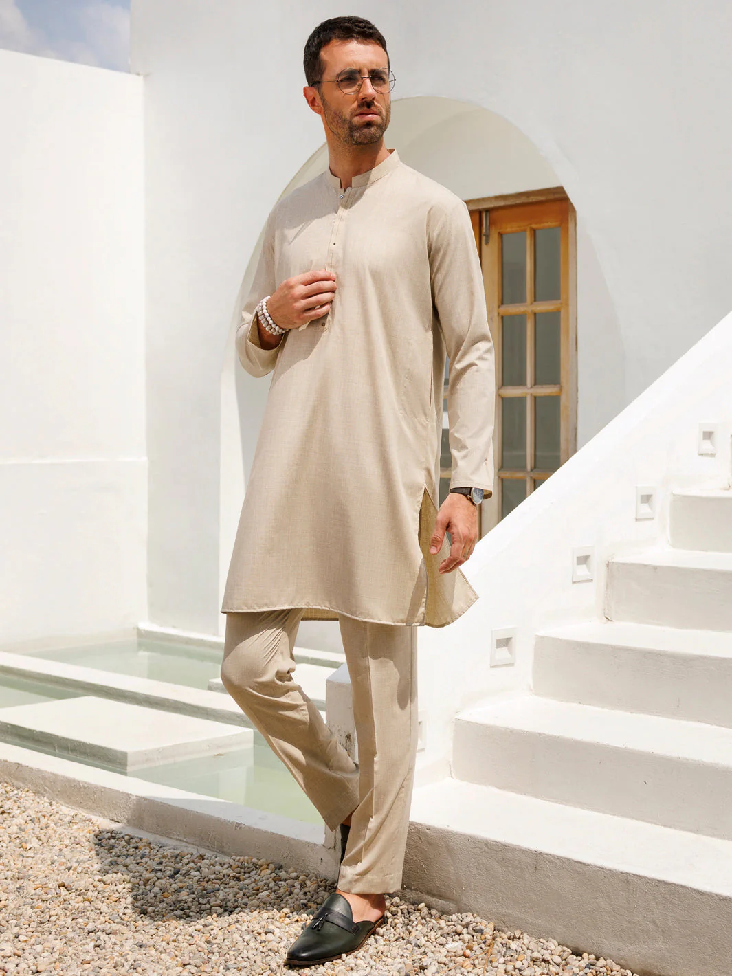 BEIGE BLENDED KURTA TROUSERS | AL-KT-3099/AM-6209A