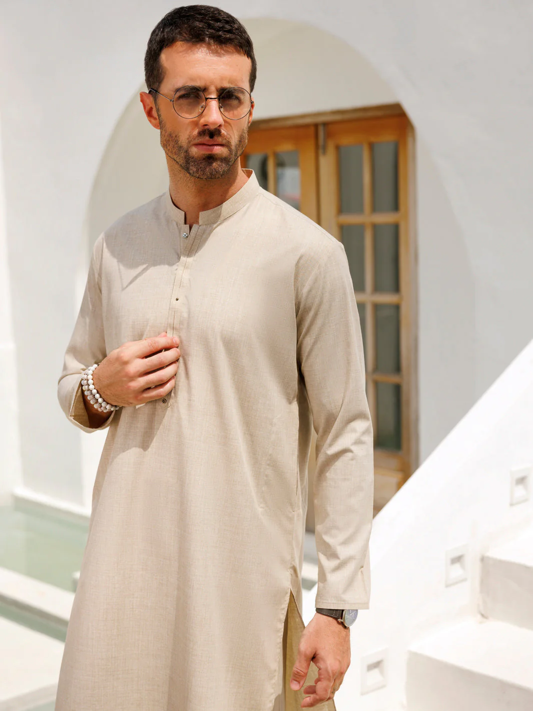 BEIGE BLENDED KURTA TROUSERS | AL-KT-3099/AM-6209A - Image 2