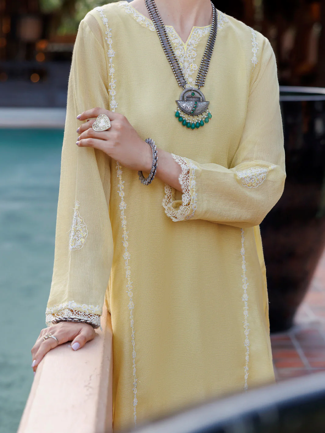 YELLOW KHADDI NET KURTI | AL-LK-1037/AM-3146D - Image 3
