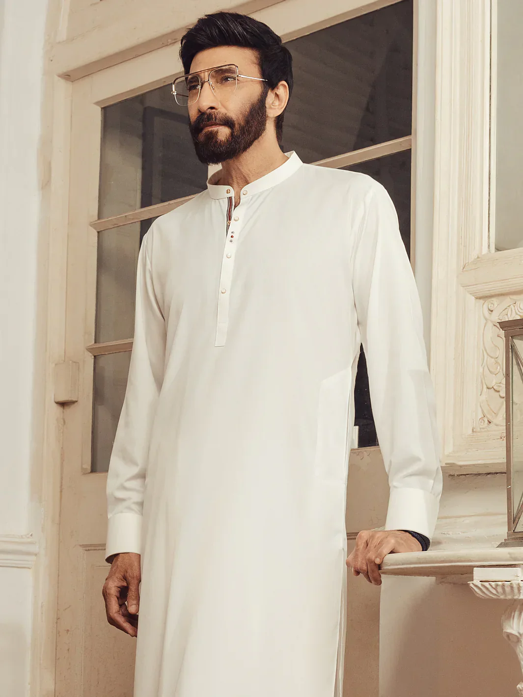 WHITE BLENDED KAMEEZ SHALWAR | ALET-KS-1011-R1/AM-6145-A6 - Image 4