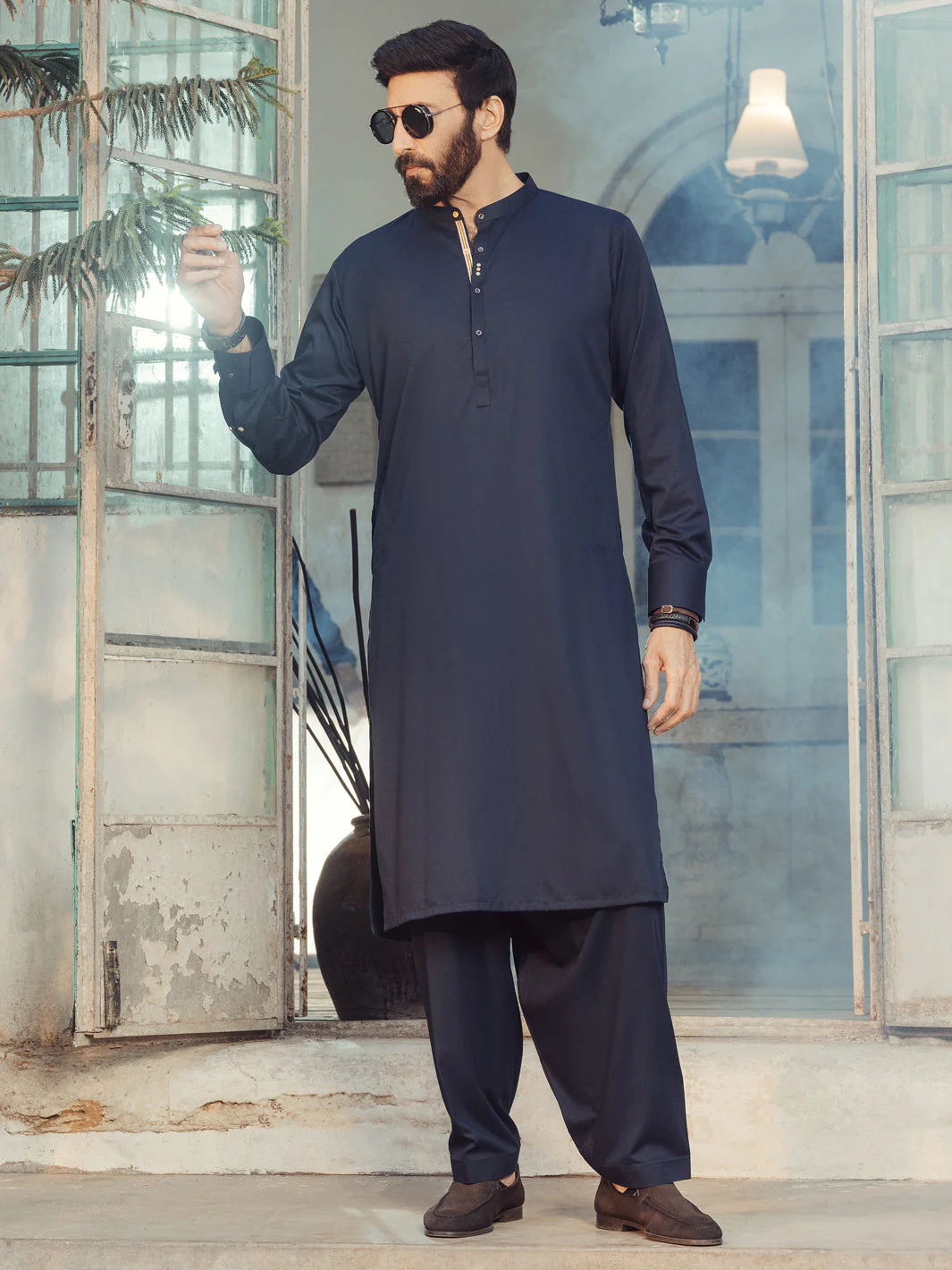 MIDNIGHT BLUE BLENDED KAMEEZ SHALWAR | ALET-KS-1013-R1/AM-6145-C9