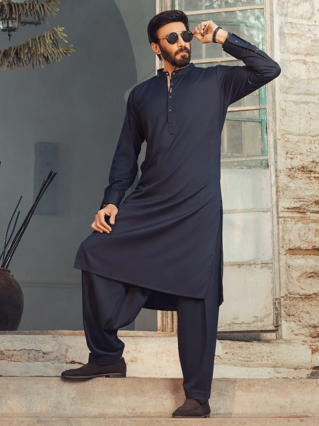 MIDNIGHT BLUE BLENDED KAMEEZ SHALWAR | ALET-KS-1013-R1/AM-6145-C9 - Image 2