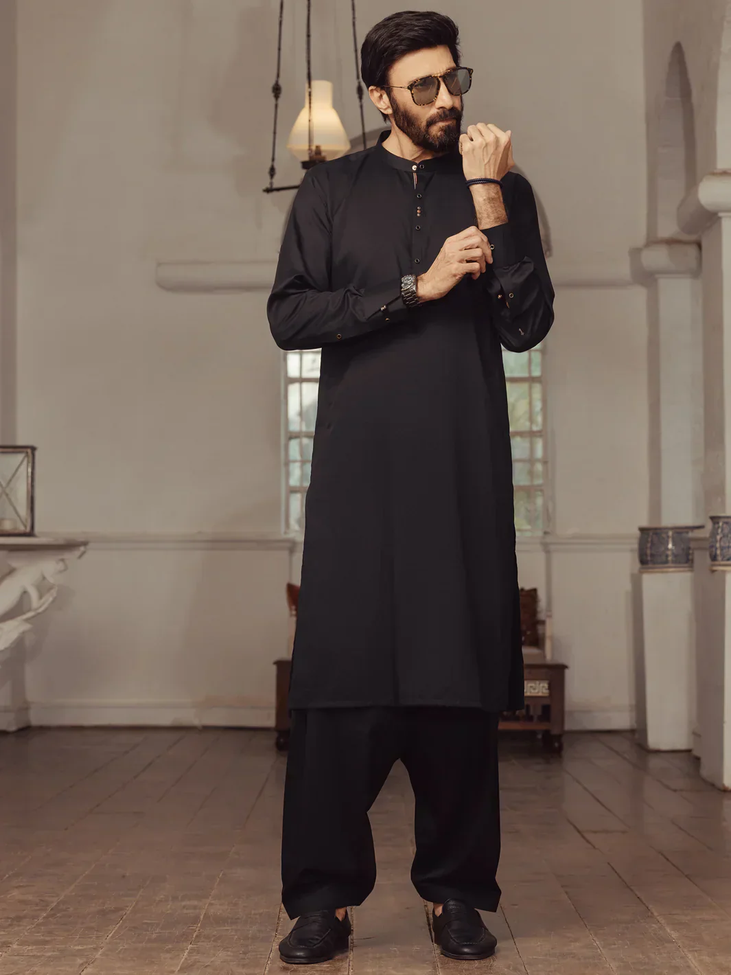 BLACK BLENDED KAMEEZ SHALWAR | ALET-KS-1014-R1/AM-6145-D7