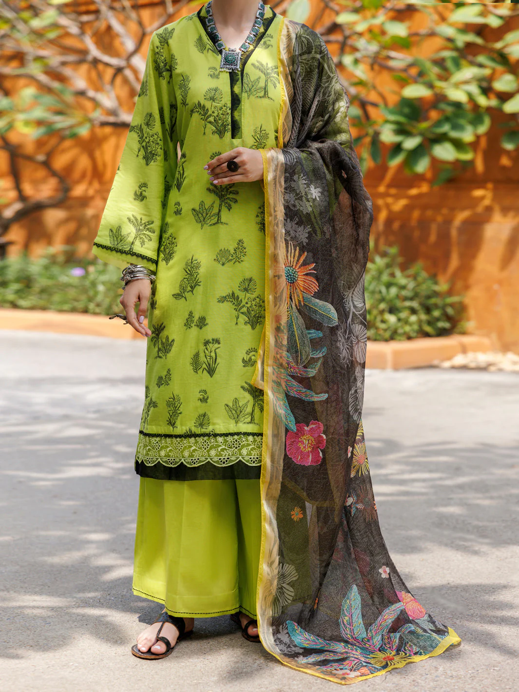 LIME GREEN JACQUARD 3PC UNSTITCHED | ALP-3PS-2010 FB-2010A