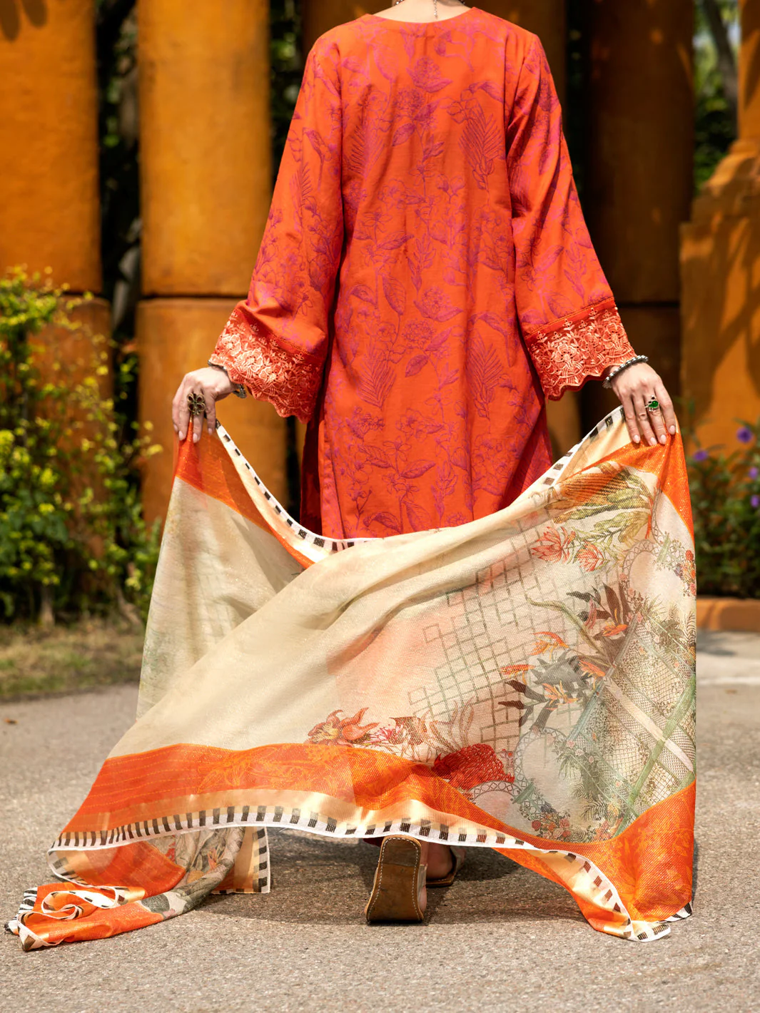 ORANGE JACQUARD 3PC UNSTITCHED | ALP-3PS-2014 FB-2014A - Image 2
