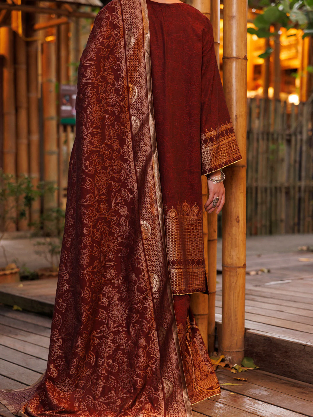 MAROON YARN DYED JACQUARD 3PC STITCHED | ALP-3PS-2020/S FB-2020A - Image 2