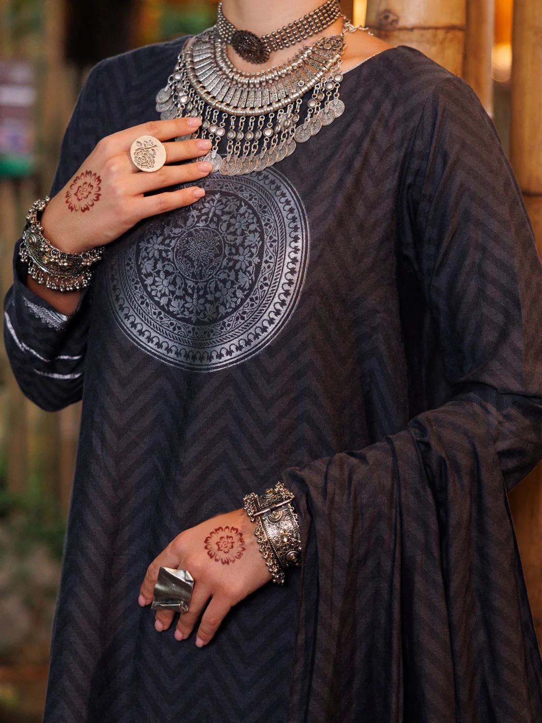 CHARCOAL GREY YARN DYED JACQUARD 3PC STITCHED | ALP-3PS-2022/S FB-2022A - Image 3