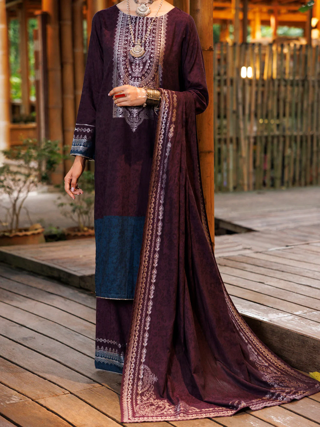 PURPLE YARN DYED JACQUARD 3PC STITCHED | ALP-3PS-2024/S FB-2024A