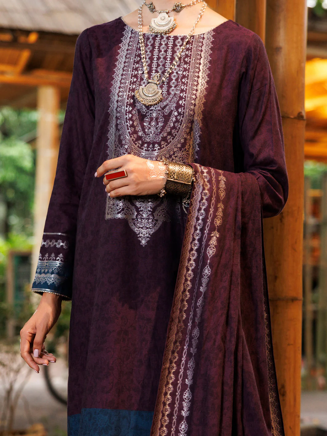 PURPLE YARN DYED JACQUARD 3PC STITCHED | ALP-3PS-2024/S FB-2024A - Image 3