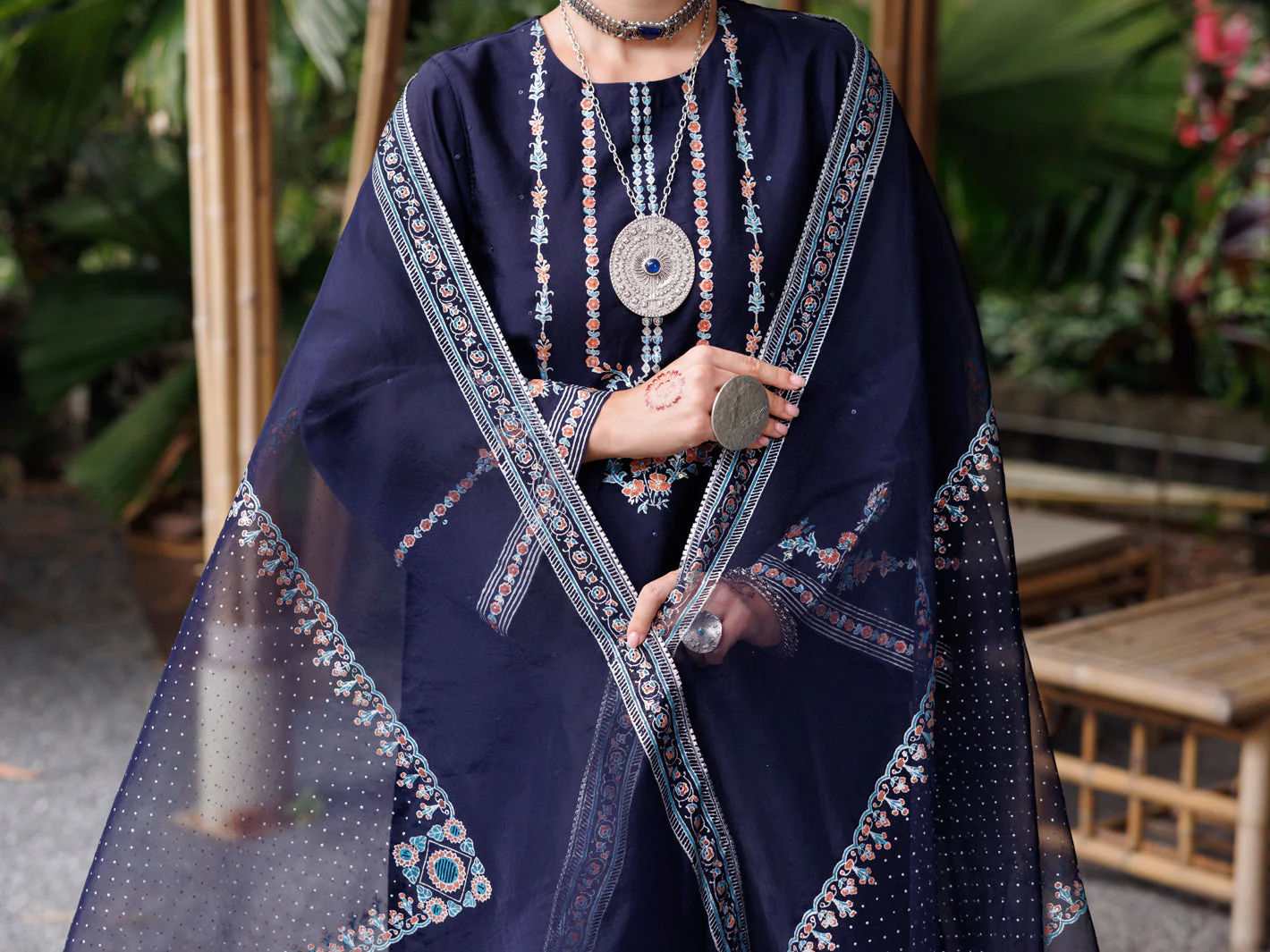 BLUE SHEESHA SILK 3PC STITCHED | ALP-3PS-2030/S AM-3001C - Image 4
