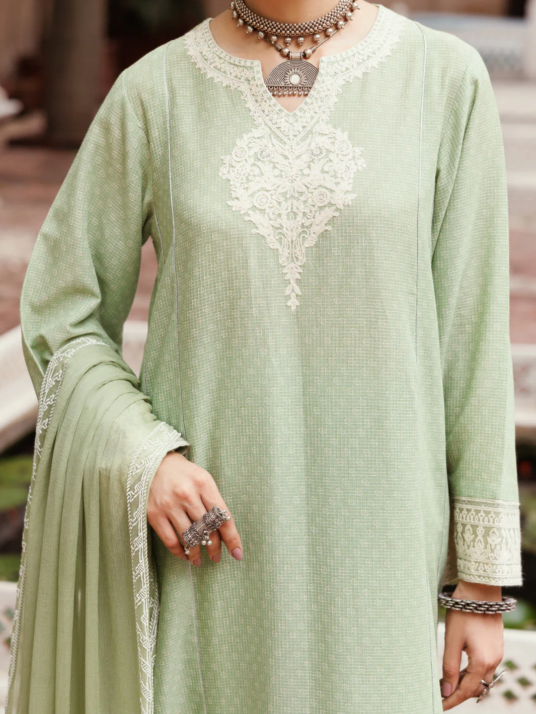 LIGHT GREEN COTTON DOBBY 3PC STITCHED | ALP-3PS-2049/S FB-2049A - Image 3