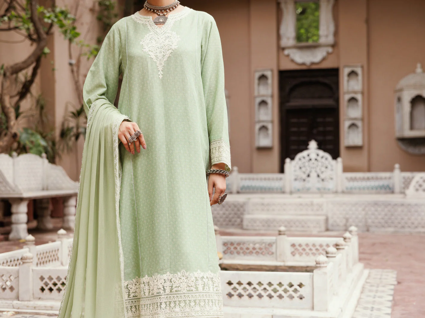 LIGHT GREEN COTTON DOBBY 3PC STITCHED | ALP-3PS-2049/S FB-2049A - Image 5