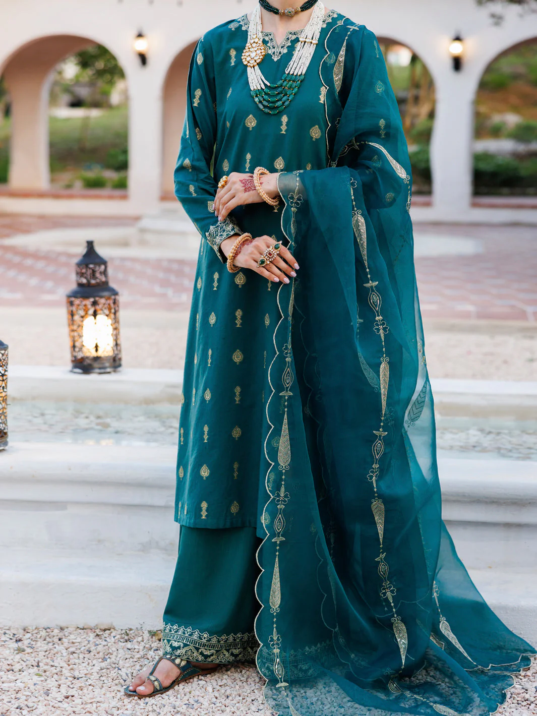 GREEN VISCOSE JACQUARD 3PC STITCHED | ALP-3PS-2053/S FB-2053A