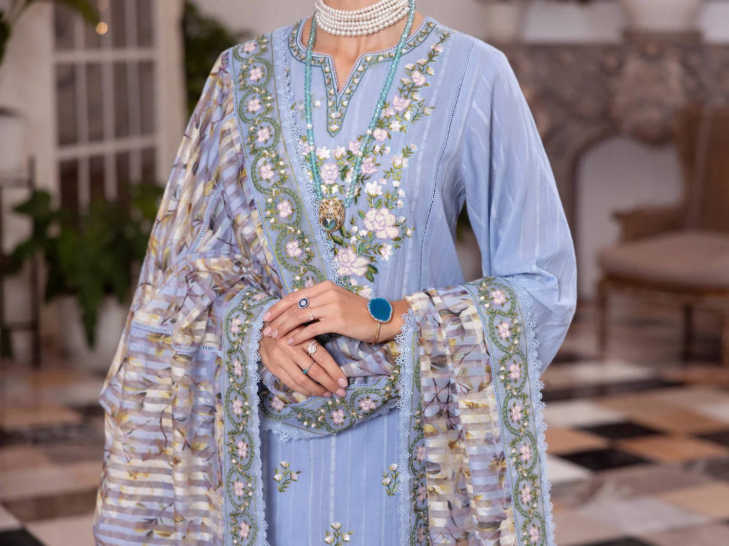 SKY BLUE DOBBY NET 3PC STITCHED | ALP-3PS-2058/S AM-3104A - Image 4