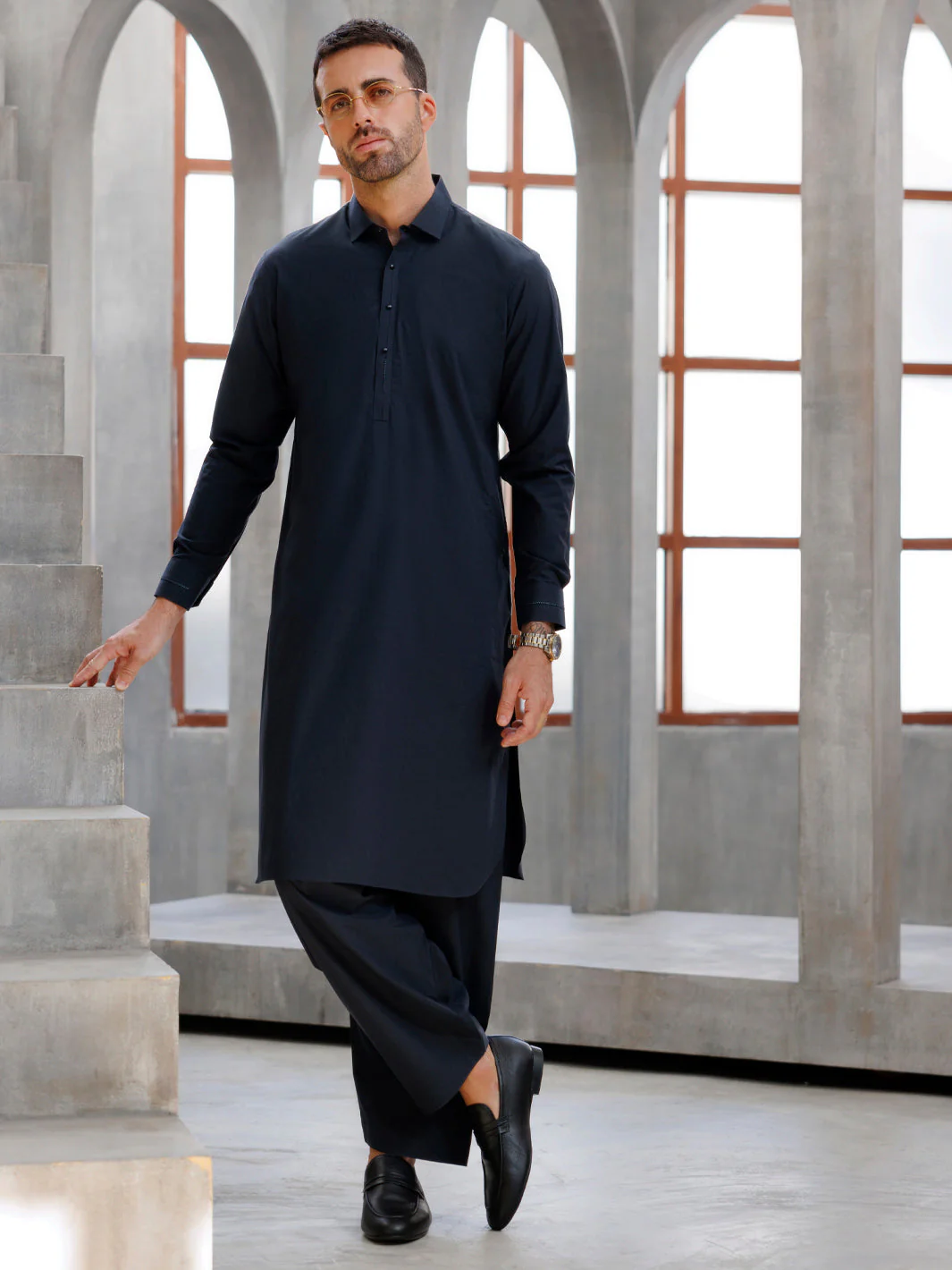 CHARCOAL GREY COTTON KAMEEZ SHALWAR | ALWA-KS-487/AM-6224C