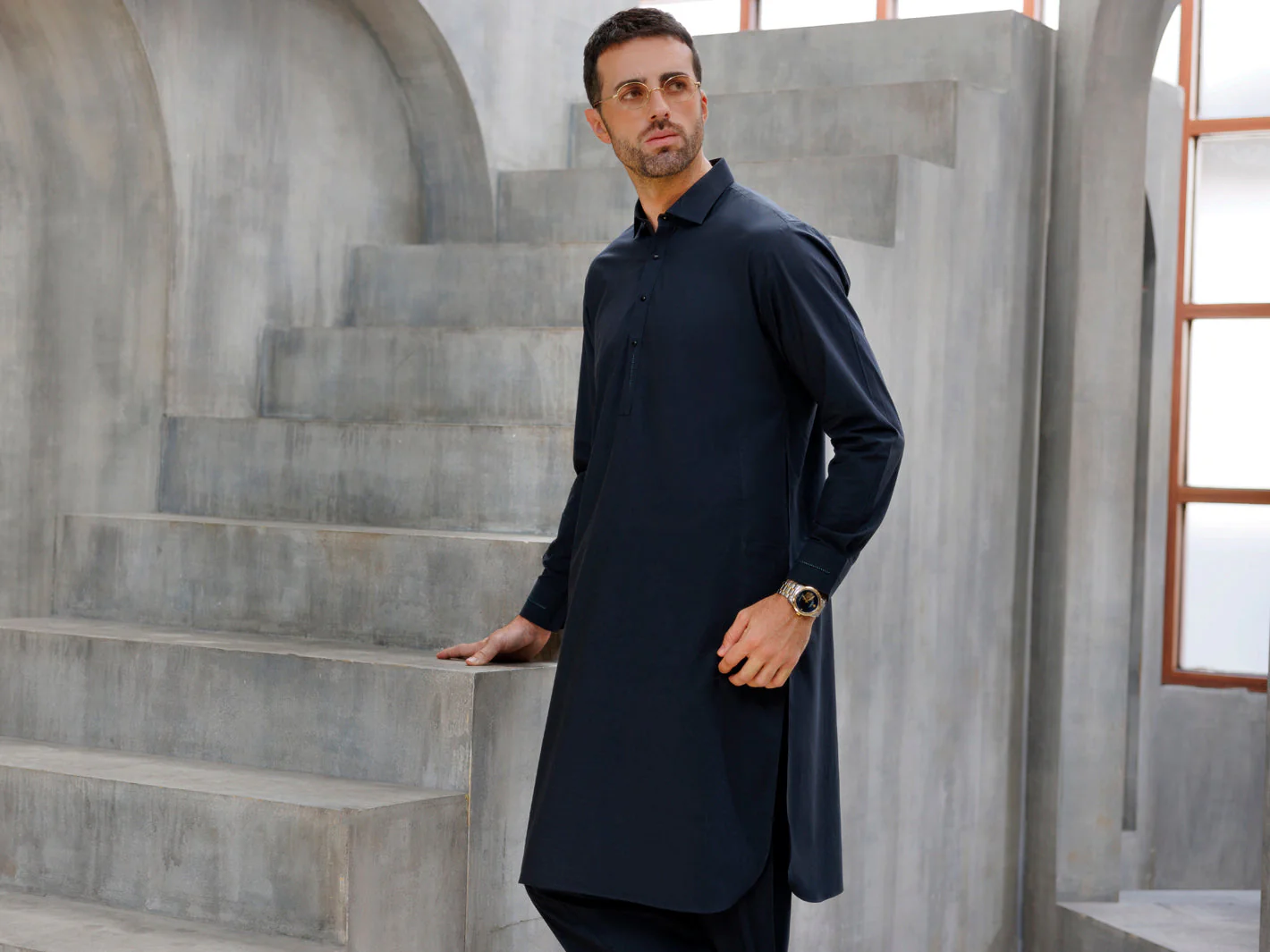 CHARCOAL GREY COTTON KAMEEZ SHALWAR | ALWA-KS-487/AM-6224C - Image 5