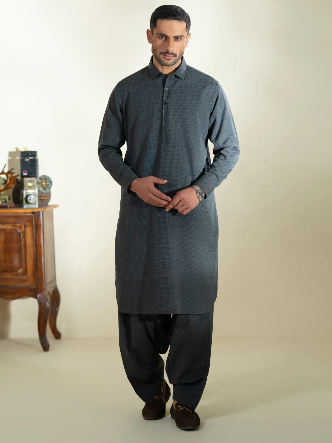 CHARCOAL GREY KAMEEZ SHALWAR | ALWA-KS-570/AM-6342C