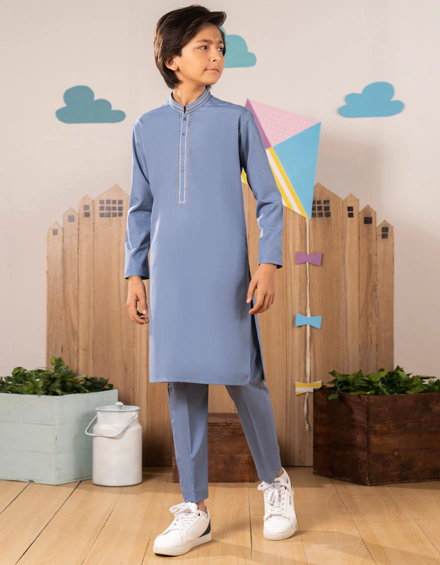 LIGHT BLUE BLENDED KURTA TROUSERS | JCKP-A-39258/S25/JJ9625-SF
