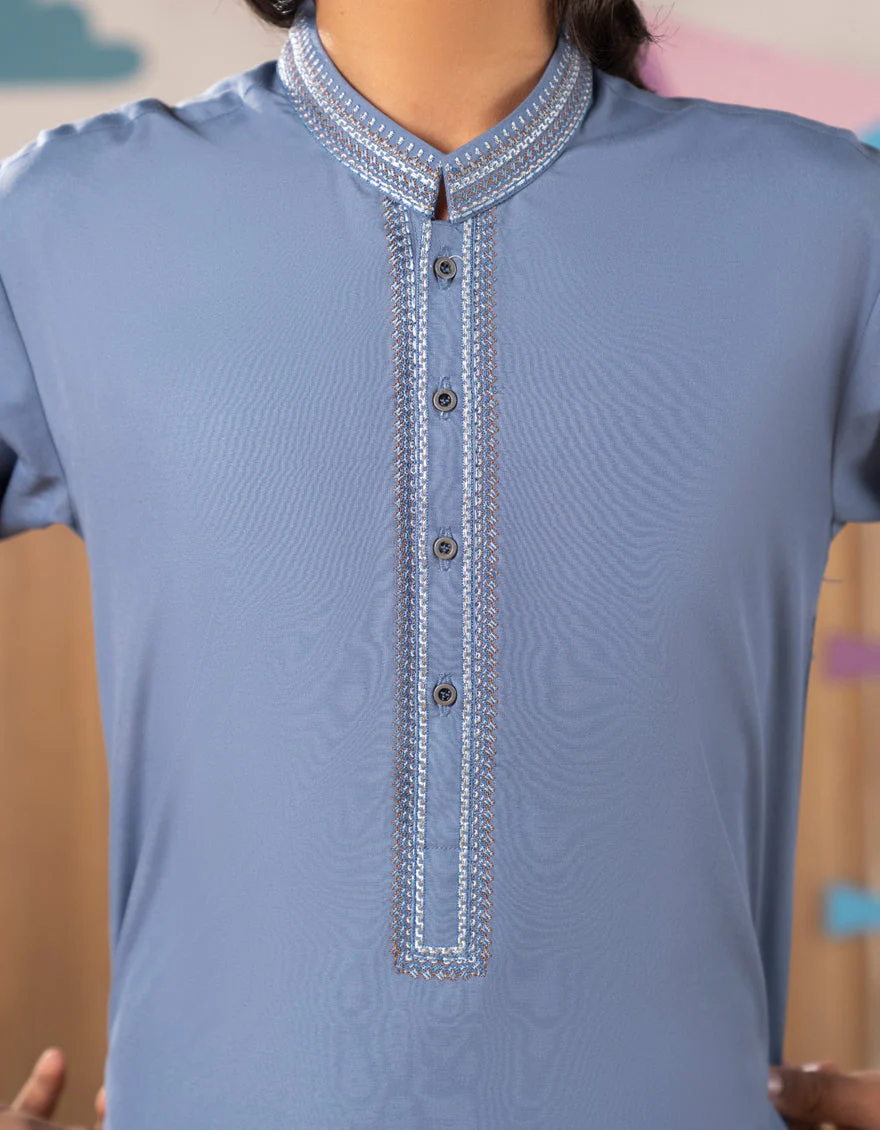 LIGHT BLUE BLENDED KURTA TROUSERS | JCKP-A-39258/S25/JJ9625-SF - Image 3