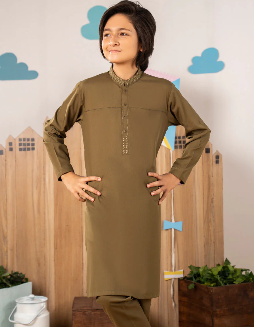 OLIVE GREEN BLENDED KURTA TROUSERS | JCKP-A-39260/S25/JJ10099-SF - Image 2