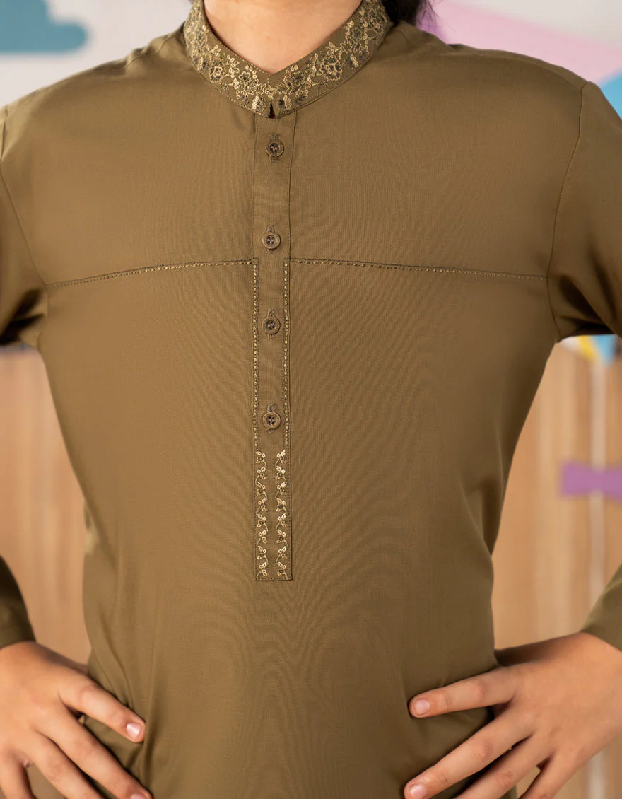 OLIVE GREEN BLENDED KURTA TROUSERS | JCKP-A-39260/S25/JJ10099-SF - Image 3