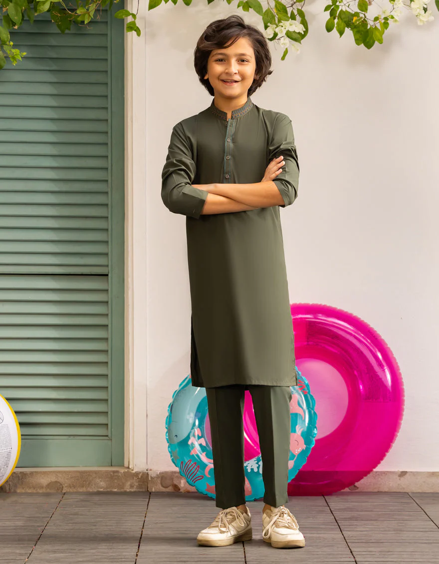 DARK GREEN BLENDED KURTA TROUSERS | JCKP-A-39272/S25/JJ9615-SF