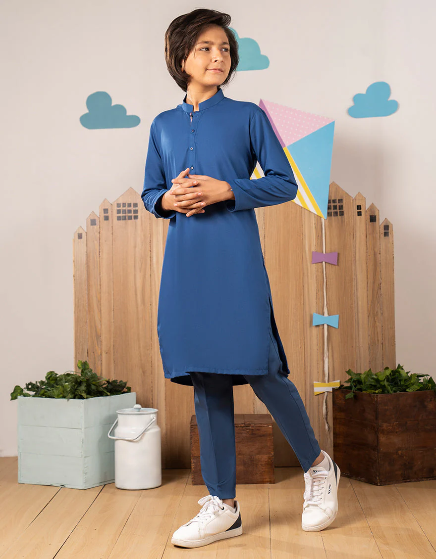 BLUE BLENDED KURTA TROUSERS | JCKP-A-39313/S25/JJ9822-PN