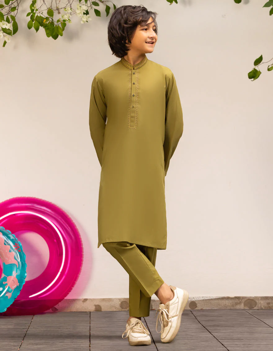 OLIVE BLENDED KURTA TROUSERS | JCKP-S-46524/S25/JJ9377-FL
