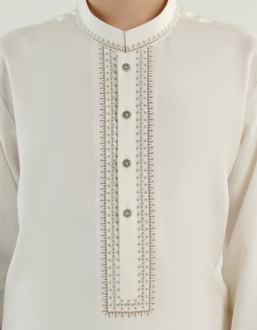 OFF WHITE BLENDED KAMEEZ SHALWAR | JCKS-A-34911/S24/JJ9427-FL - Image 3