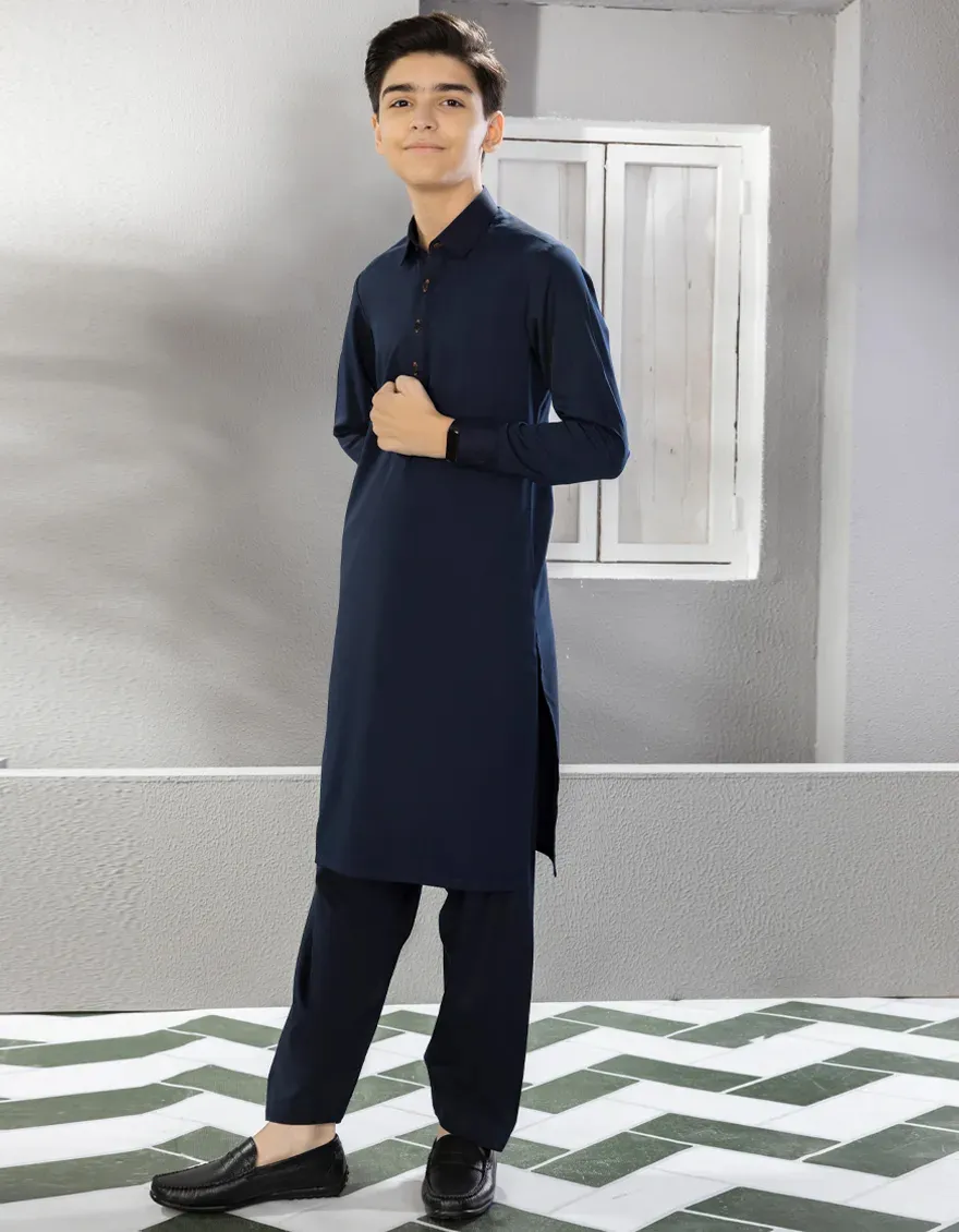 NAVY BLUE BLENDED KAMEEZ SHALWAR | JCKS-A-35843-R18-AP/S25/JJ9772-PN