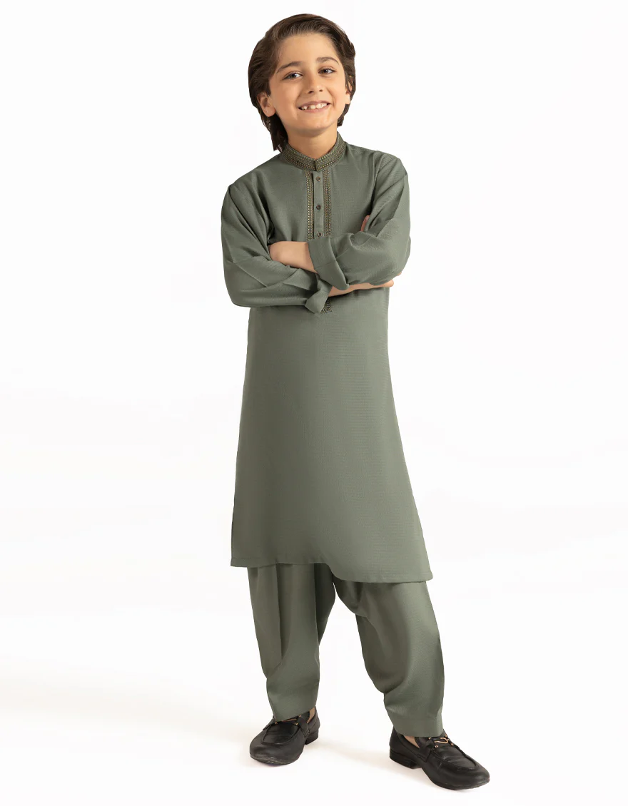 SAGE GREEN BLENDED KAMEEZ SHALWAR | JCKS-A-39534/S26/JJ10080-SF