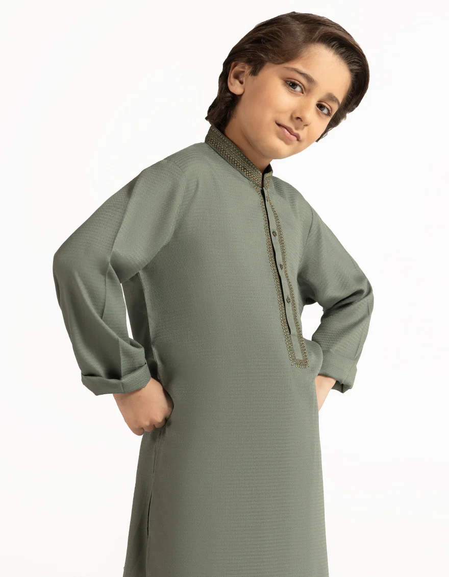 SAGE GREEN BLENDED KAMEEZ SHALWAR | JCKS-A-39534/S26/JJ10080-SF - Image 2