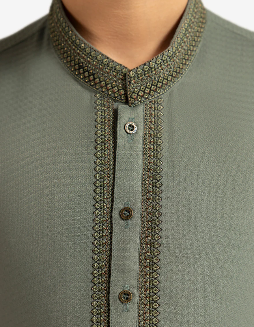 SAGE GREEN BLENDED KAMEEZ SHALWAR | JCKS-A-39534/S26/JJ10080-SF - Image 3
