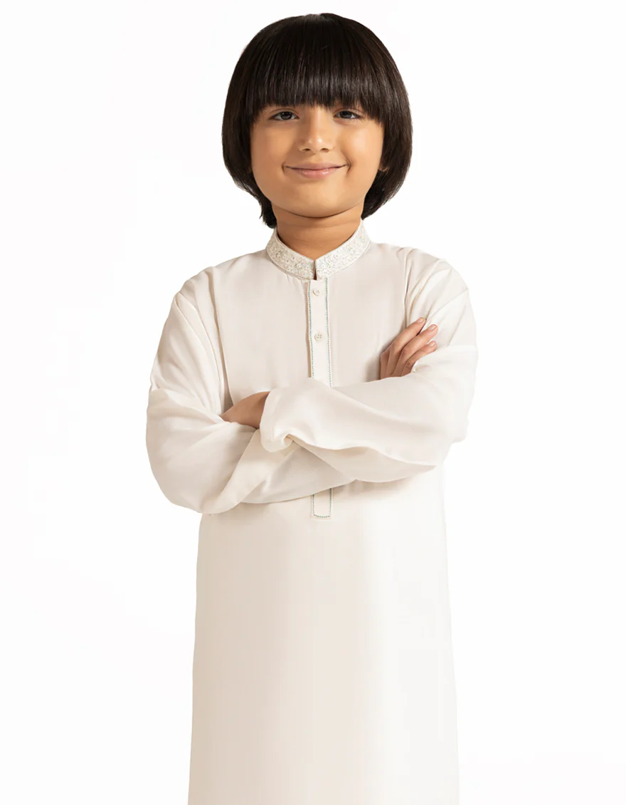 OFF WHITE BLENDED KAMEEZ SHALWAR | JCKS-A-39556/S26/JJ10369-SF - Image 2