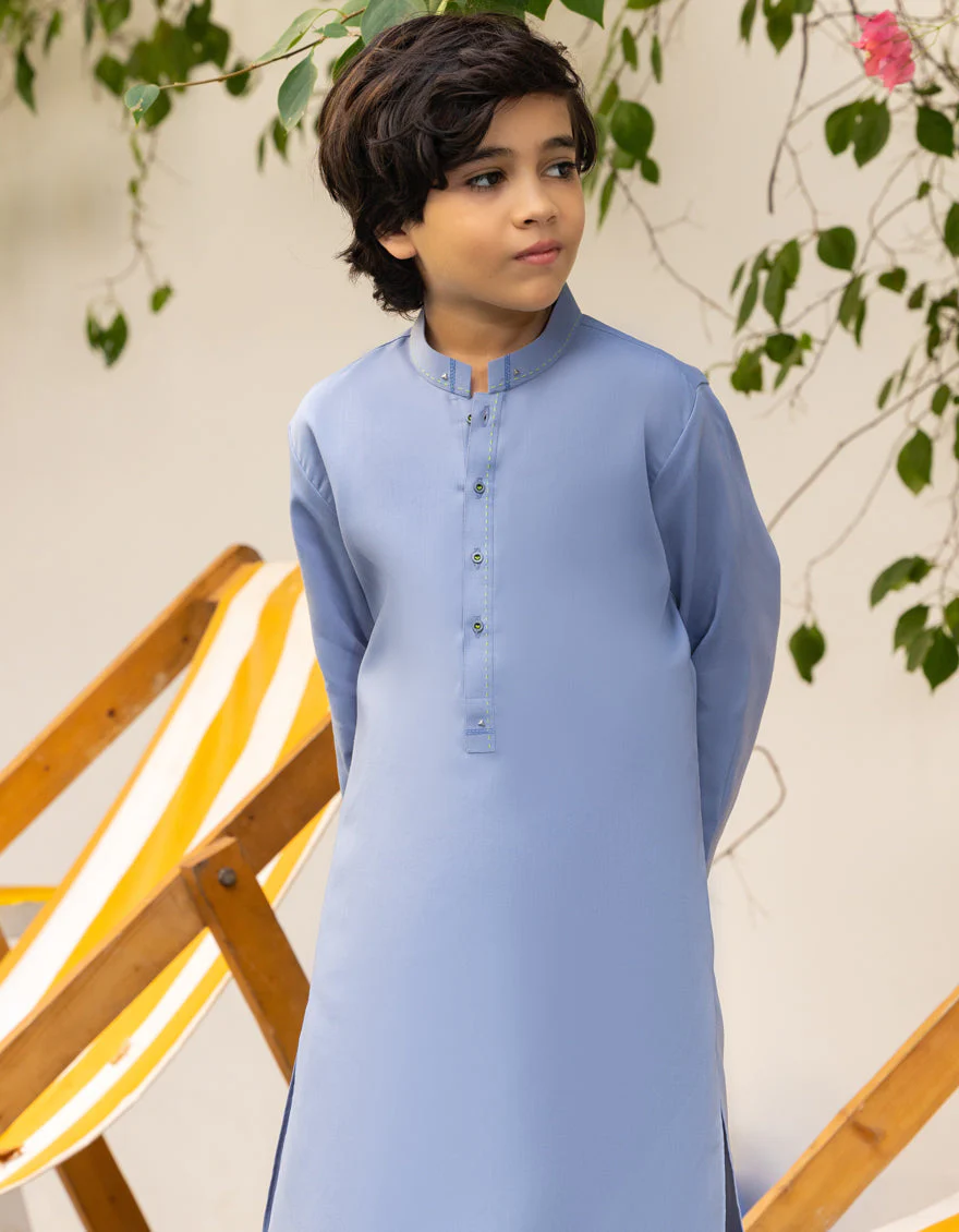SKY BLUE BLENDED KAMEEZ SHALWAR | JCKS-A-46558/S25/JJ9621-CL - Image 2