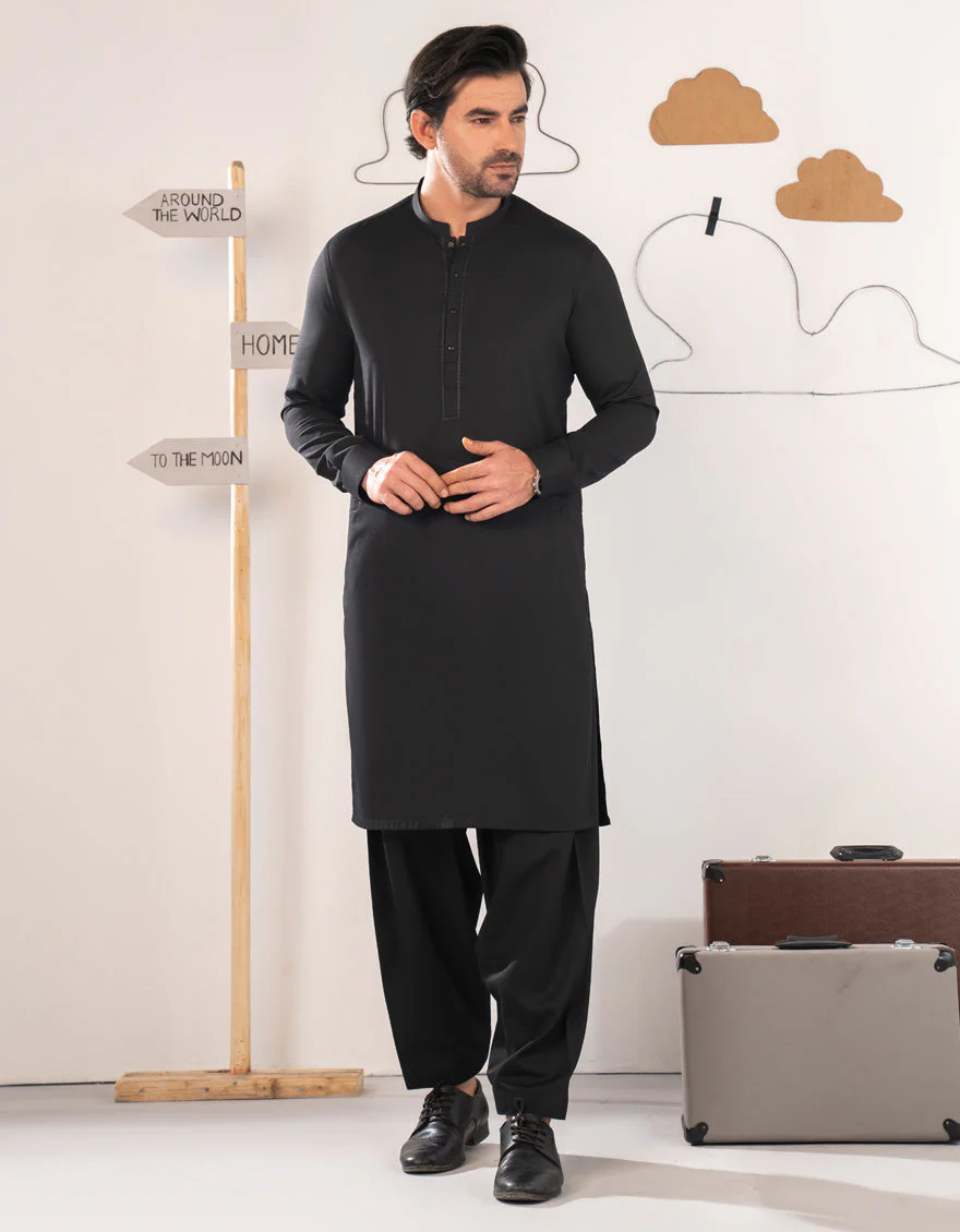 BLACK BLENDED KAMEEZ SHALWAR | JCKS-A-90516/S25/JJ9766-SF