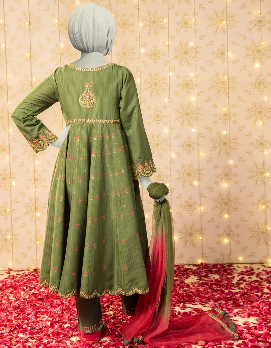 GREEN TEXTURED 3PC STITCHED | JGK-S-JTF-25-751 FB/RANG-E-ZARI-1 - Image 2