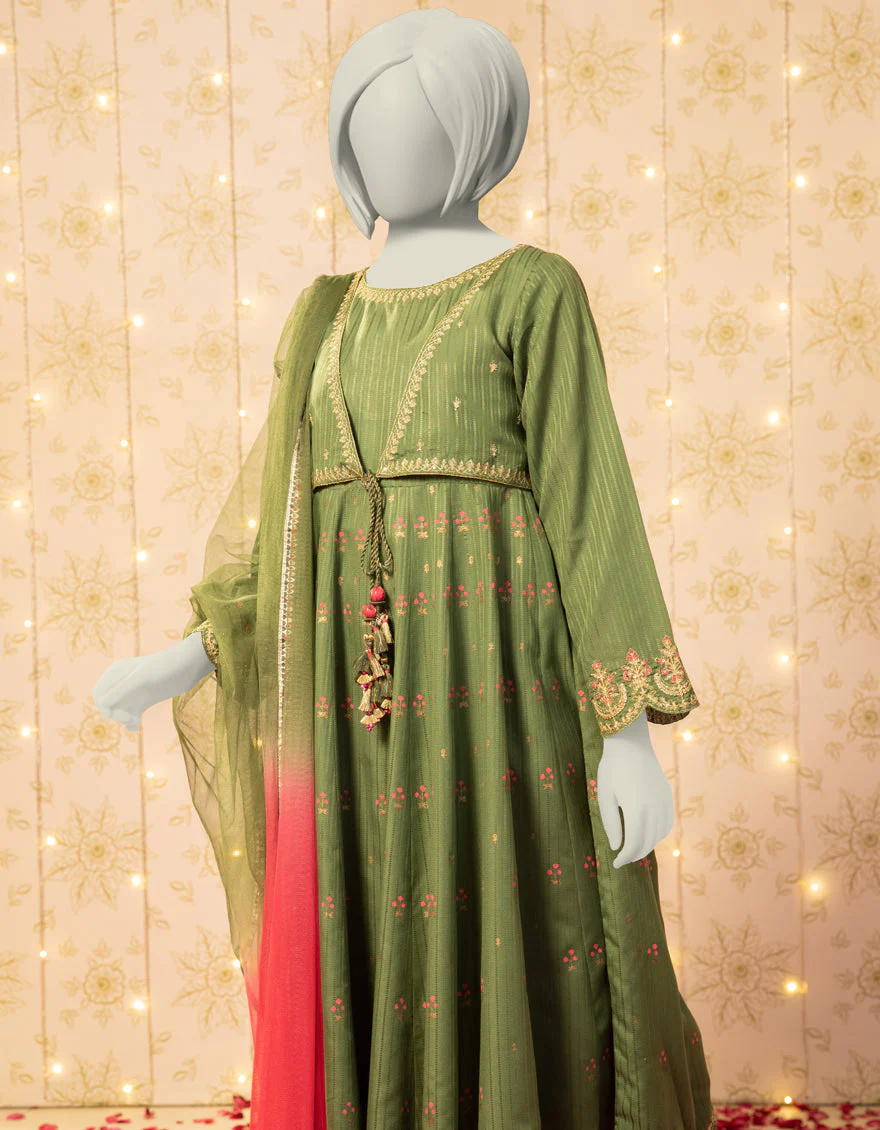 GREEN TEXTURED 3PC STITCHED | JGK-S-JTF-25-751 FB/RANG-E-ZARI-1 - Image 3