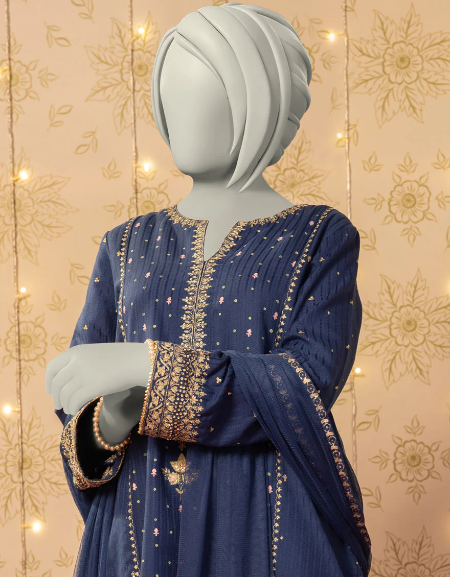 BLUE TEXTURED 3PC STITCHED | JGK-S-JTF-25-754 FB/RANG-E-ZARI-4 - Image 2